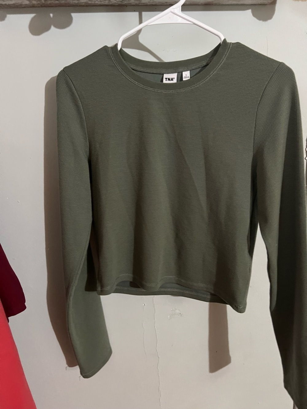 TNA Olive Ribbed Long Sleeve Crew Top